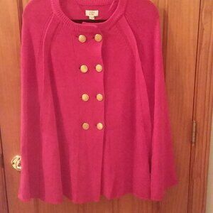 NWT Crown and Ivy Red Sweater Cape with gold double brested buttons.